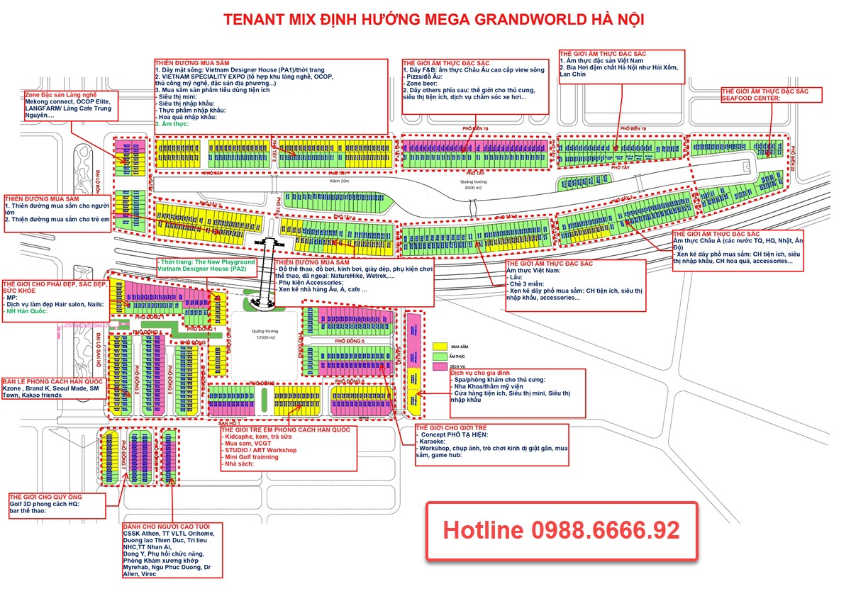 Layout vị trí ngành hàng kinh doanh tại The Venice Mega Grand World Hà Nội