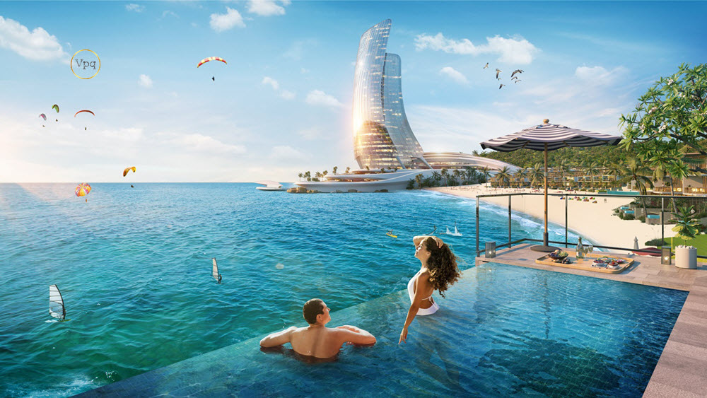 Ph&acirc;n khu The Sailing Bay sở hữu vị tr&iacute; kết nối tới T&ograve;a nh&agrave; C&aacute;nh buồm biểu tượng. Ảnh phối cảnh minh họa