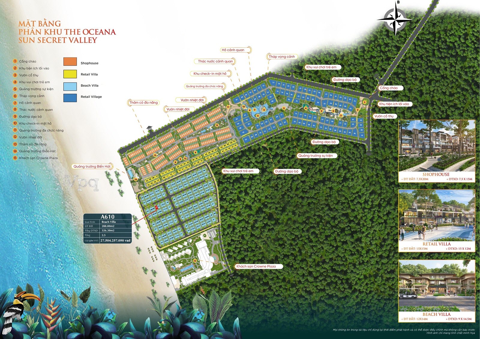 Căn A610 - Beach Villa trên mặt bằng phân khu The Ocean Sun Secret Valley