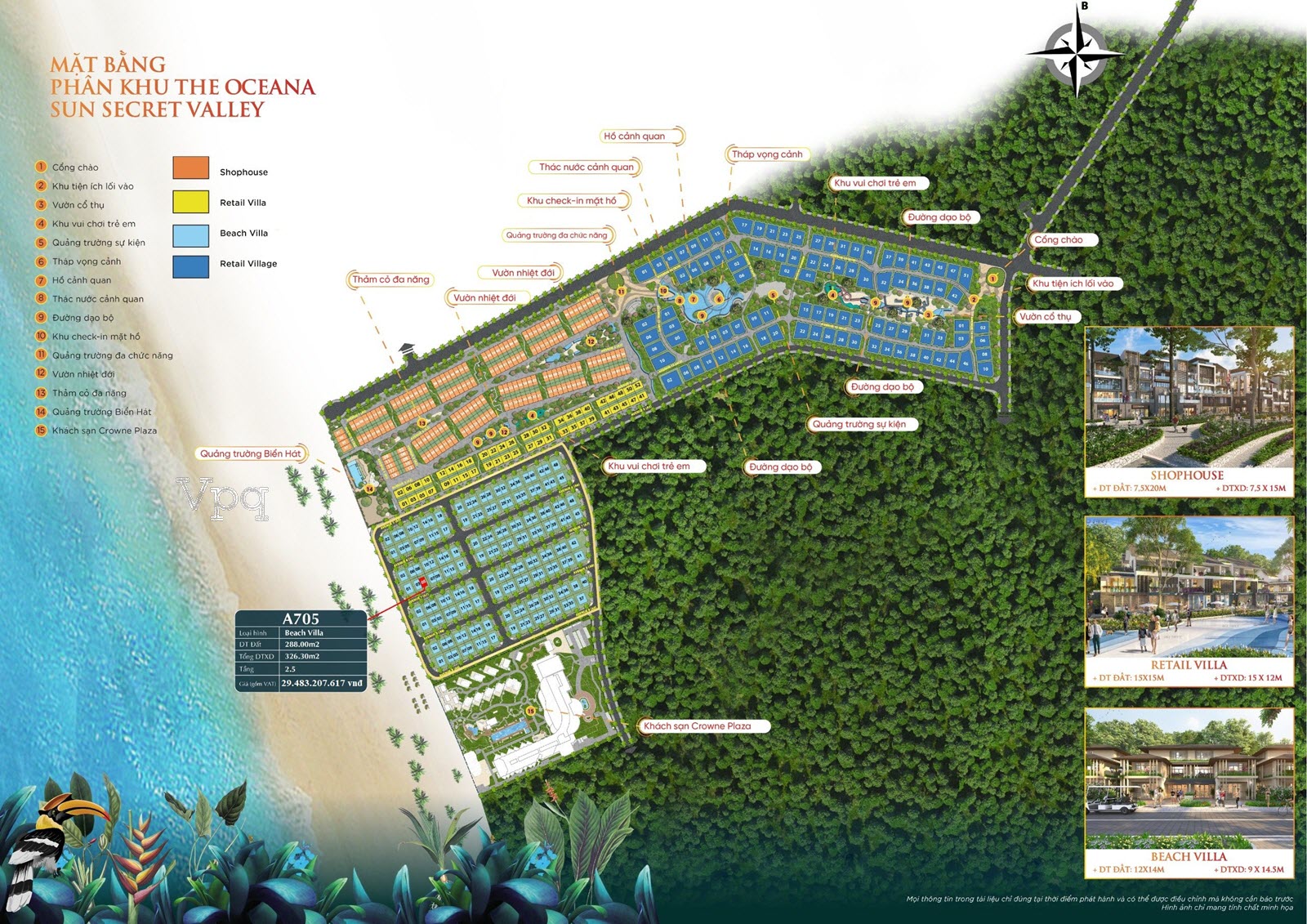 Căn A705 - Beach Villa trên mặt bằng phân khu The Ocean Sun Secret Valley