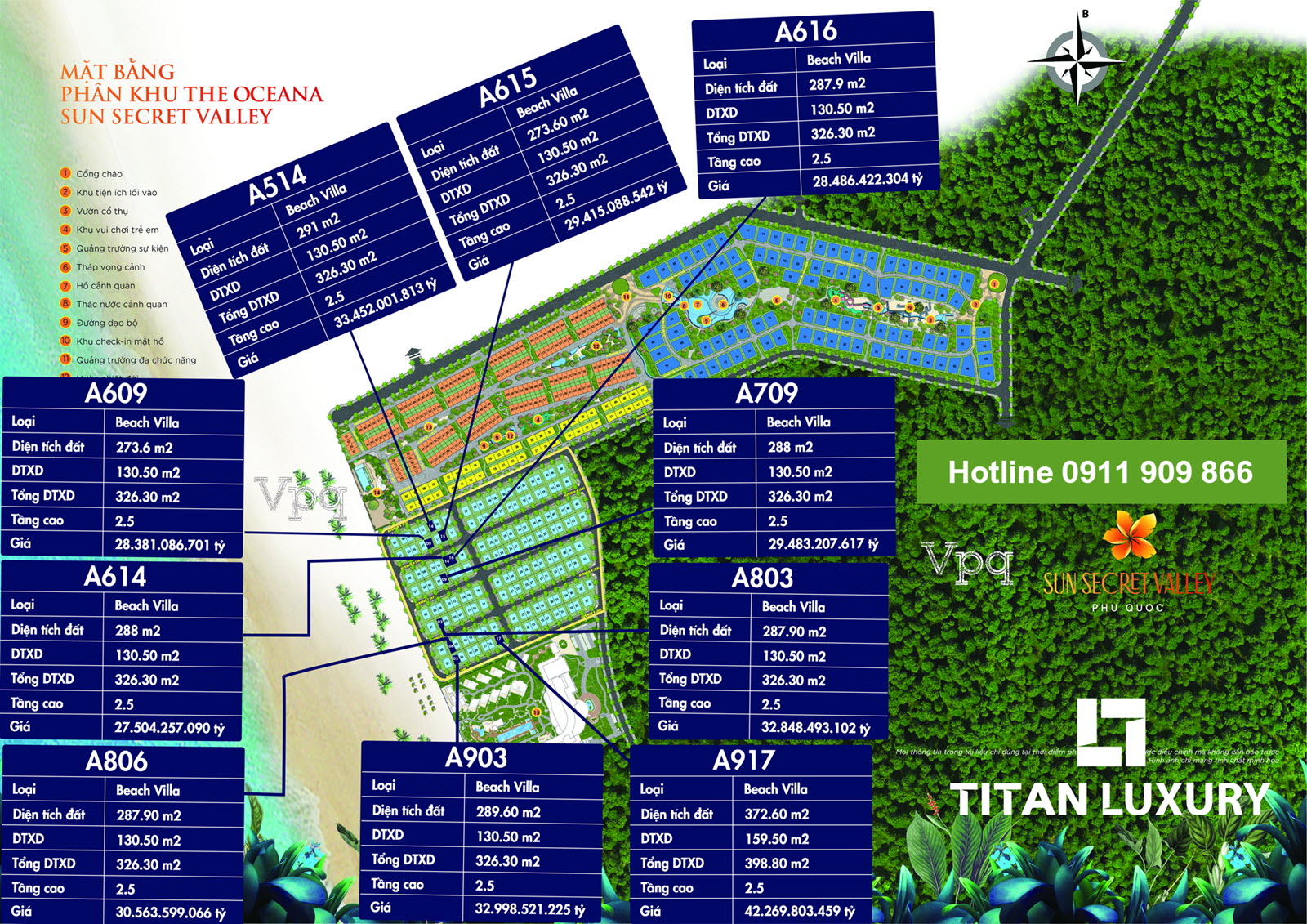 Gi&aacute; Beachh Villa một số căn điển h&igrave;nh tr&ecirc;n mặt bằng The Oceana Sun Secret Valley