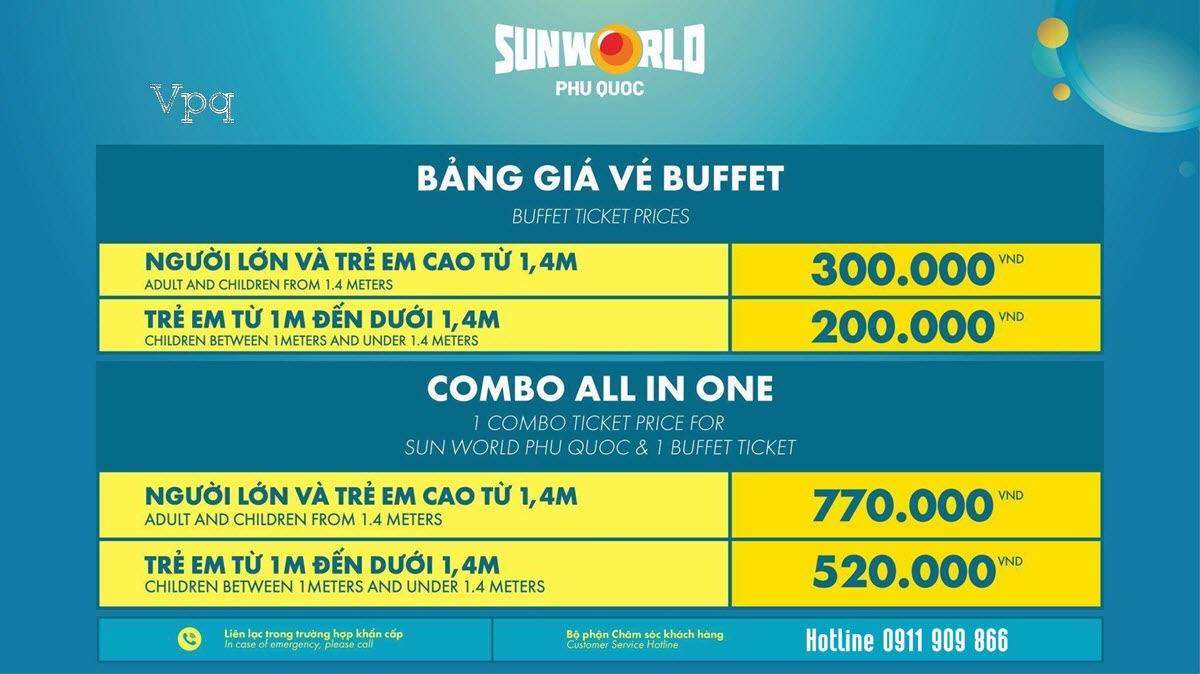 Bảng Giá Vé Buffet và Giá Vé Combo All In One