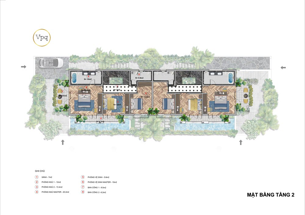 Layout tầng 2 biệt thự song lập V716