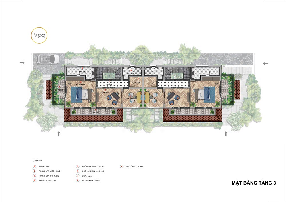 Layout tầng 3 biệt thự song lập V716