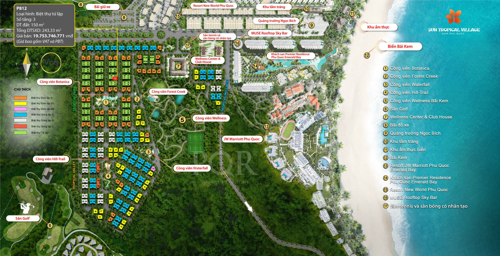 Vị trí biệt thự P812 trên mặt bằng tổng thể Sun Tropical Village