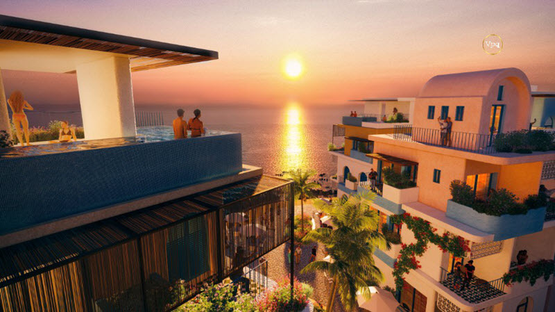 Phối cảnh hoàng hôn từ Shophouse The Santo Port Hòn Thơm