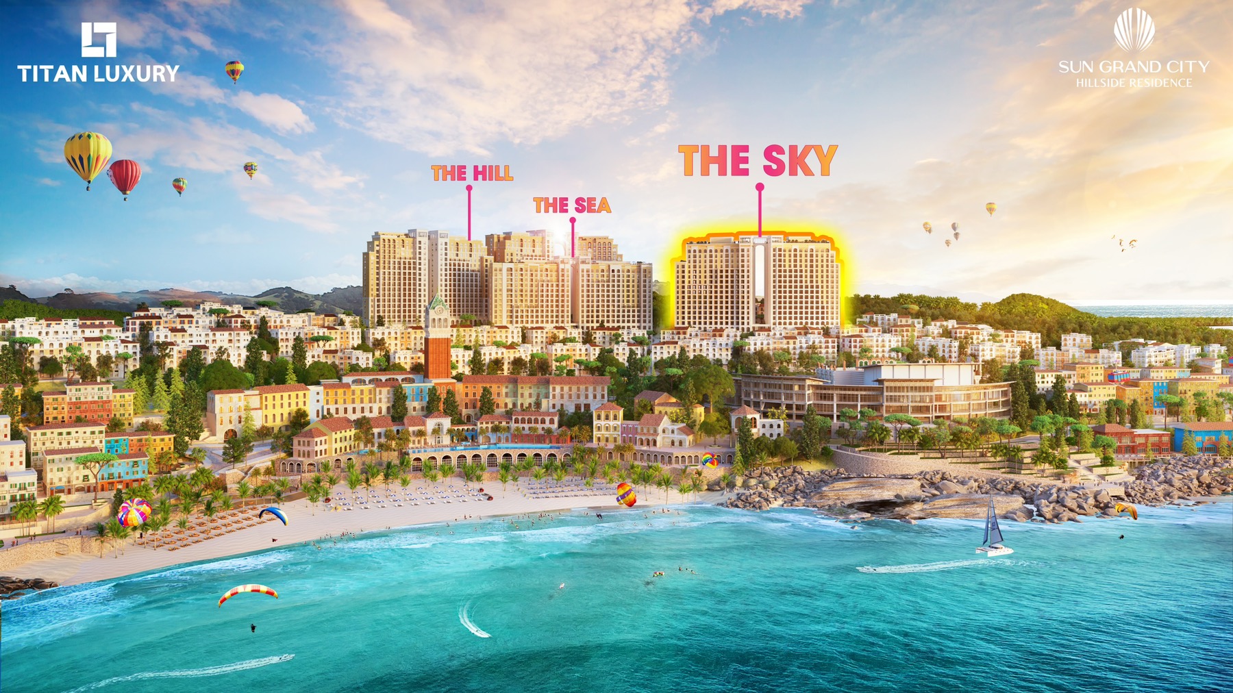 Phối cảnh 2 tòa tháp căn hộ The Sky - Sun Grand City Hillside Residence