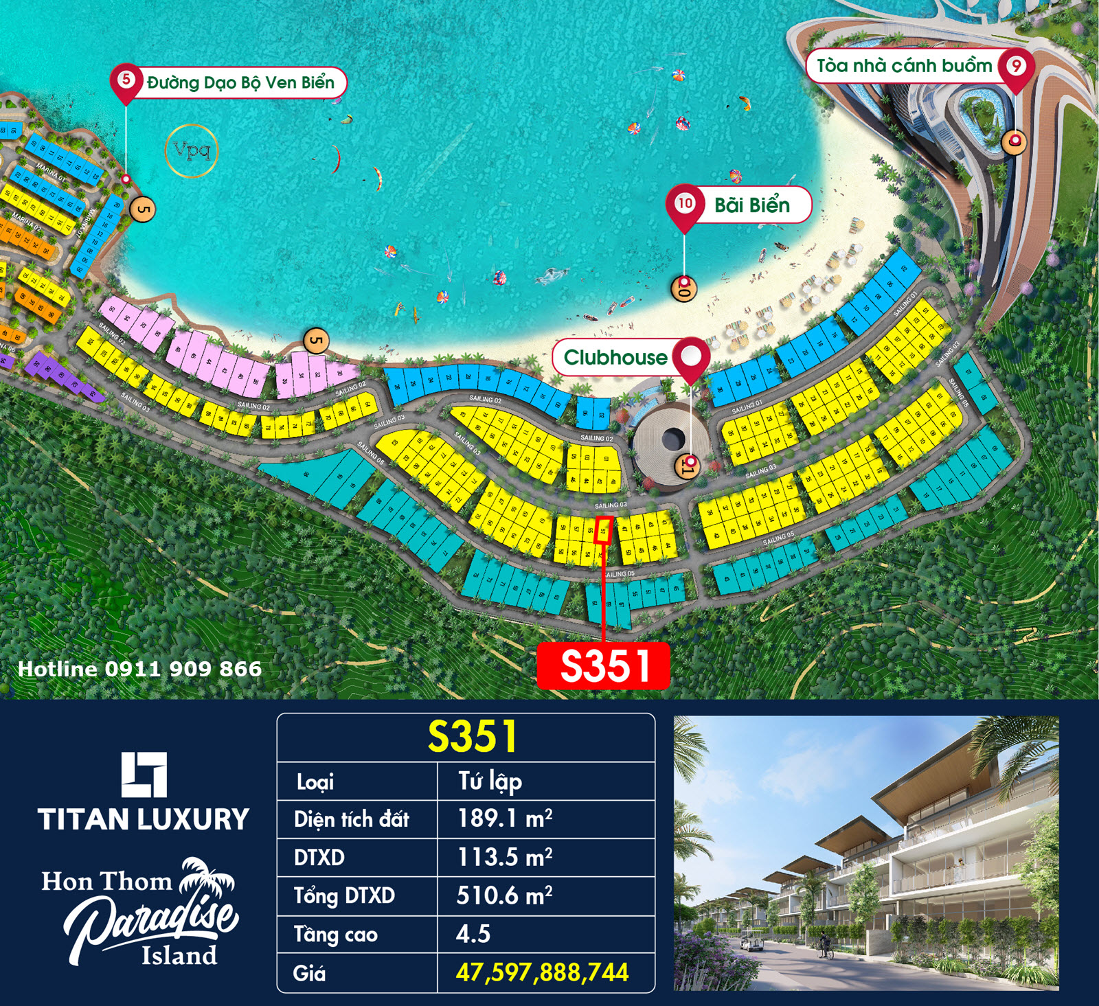 Biệt thự tứ lập góc S351 - The Sailing Bay Hòn Thơm, Phú Quốc