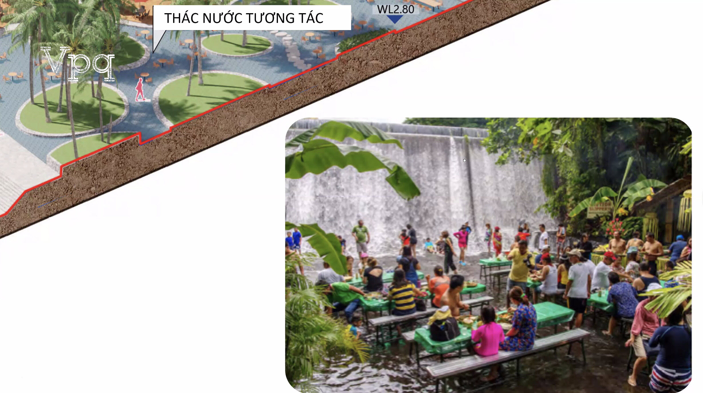 Chúng ta sẽ có trải nghiệm vừa ăn uống và ngắm thác nước chảy độc nhất vô nhị