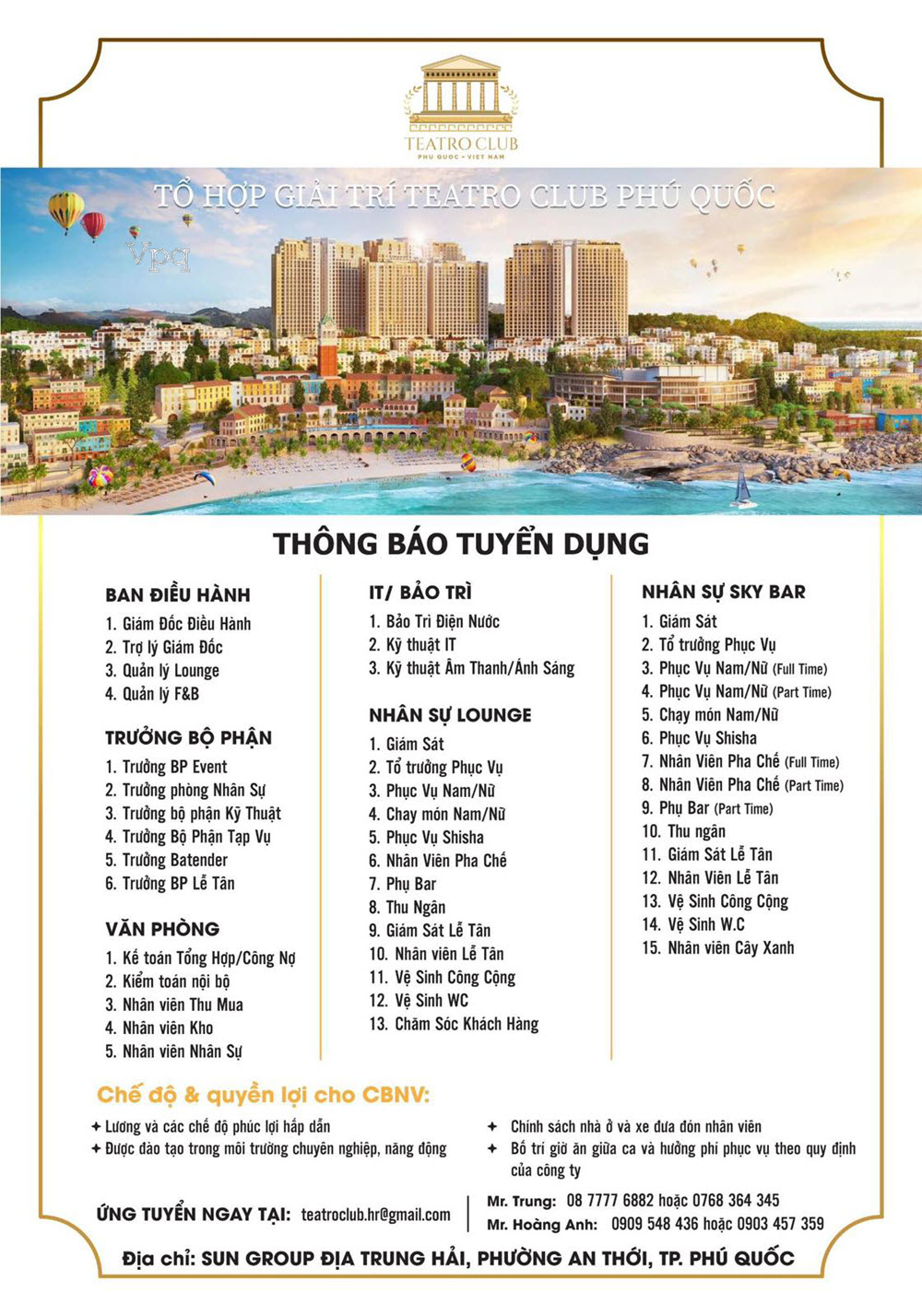 TEATRO CLUB TUYỂN DỤNG HÀNG TRĂM NHÂN SỰ CHO THIÊN ĐƯỜNG GIẢI TRÍ ĐÊM CỦA PHÚ QUỐC
