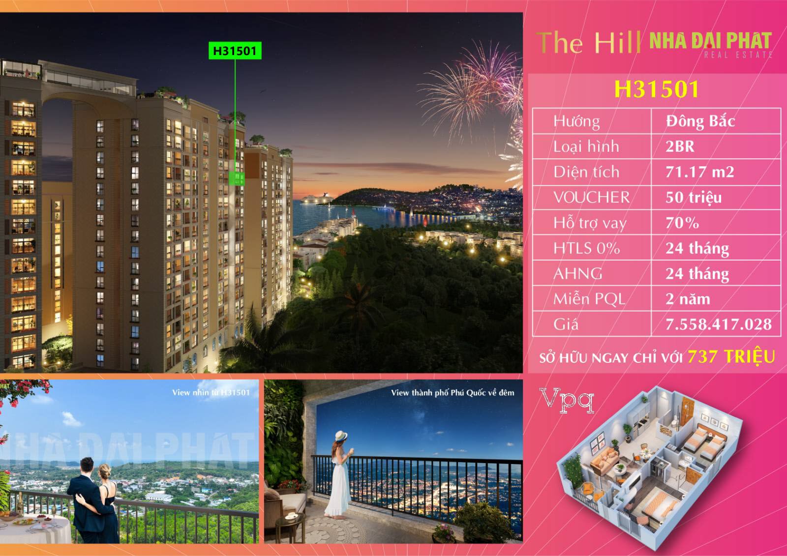 Căn hộ Hillside H31501 phân khu The Hill