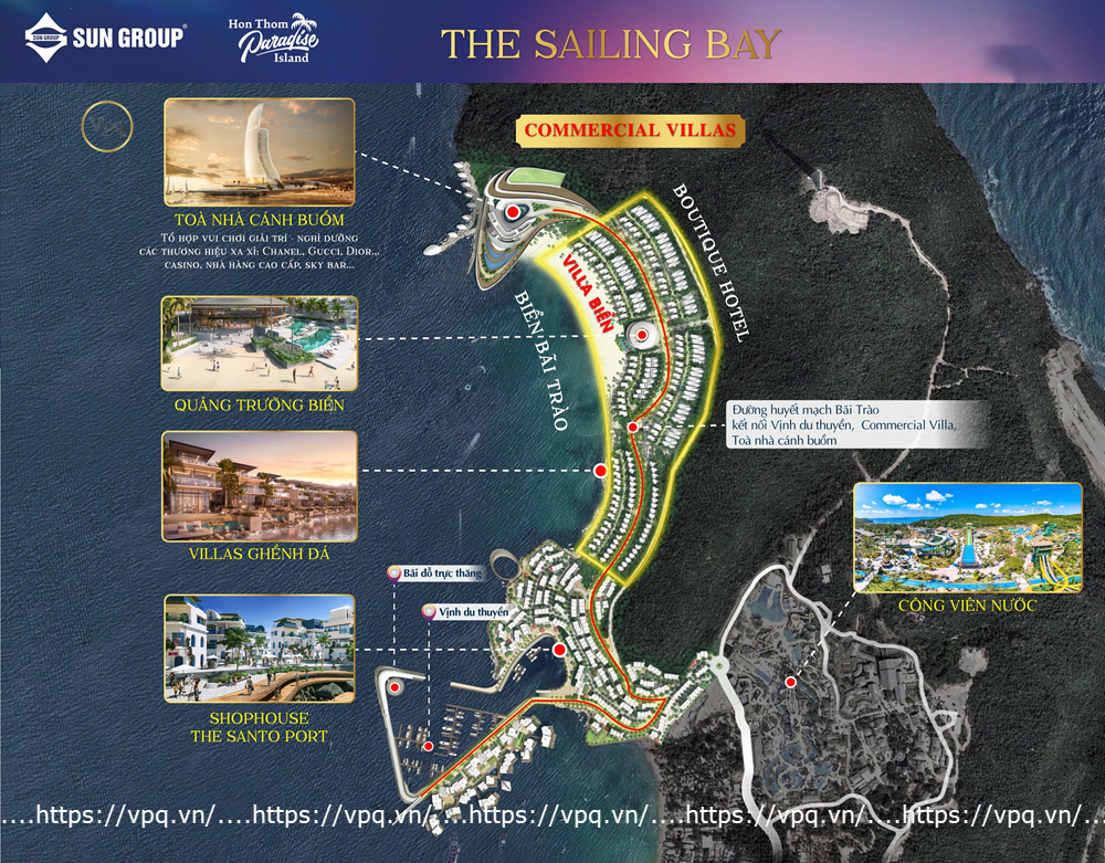 Vị trí phân khu The Sailing Bay tại Hon Thom Paradise Island