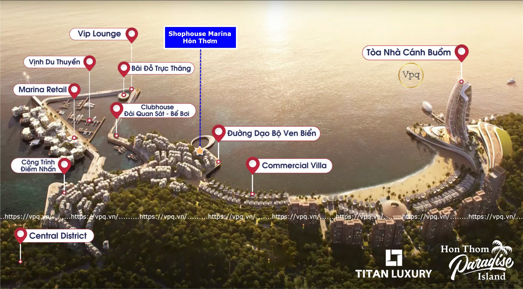 Vị tr&iacute; dự &aacute;n Shophouse H&ograve;n Thơm phong c&aacute;ch Santorini ngay vịnh du thuyền Marina