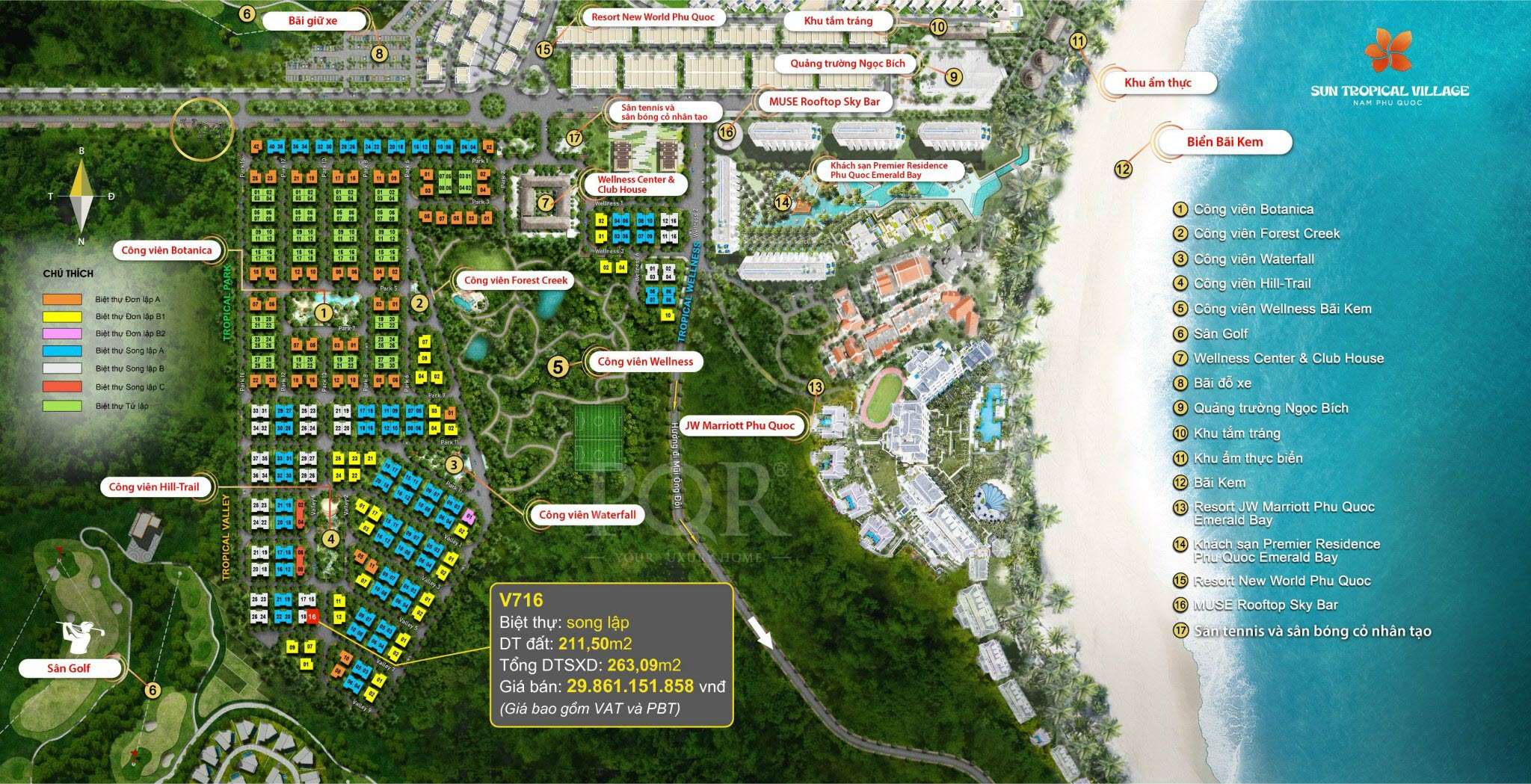 Vị trí biệt thự V716 trên mặt bằng Sun Tropical Village