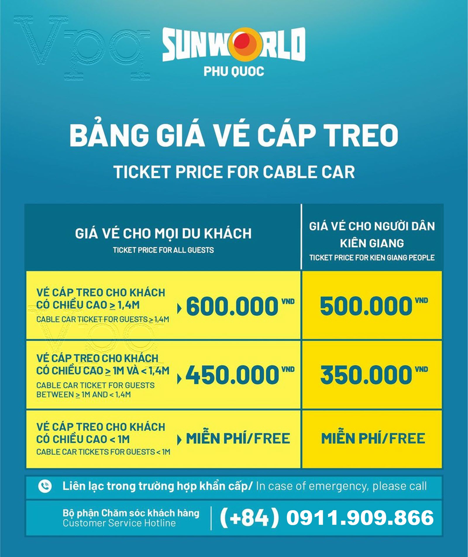 Bảng giá vé cáp treo Sun World Hon Thom