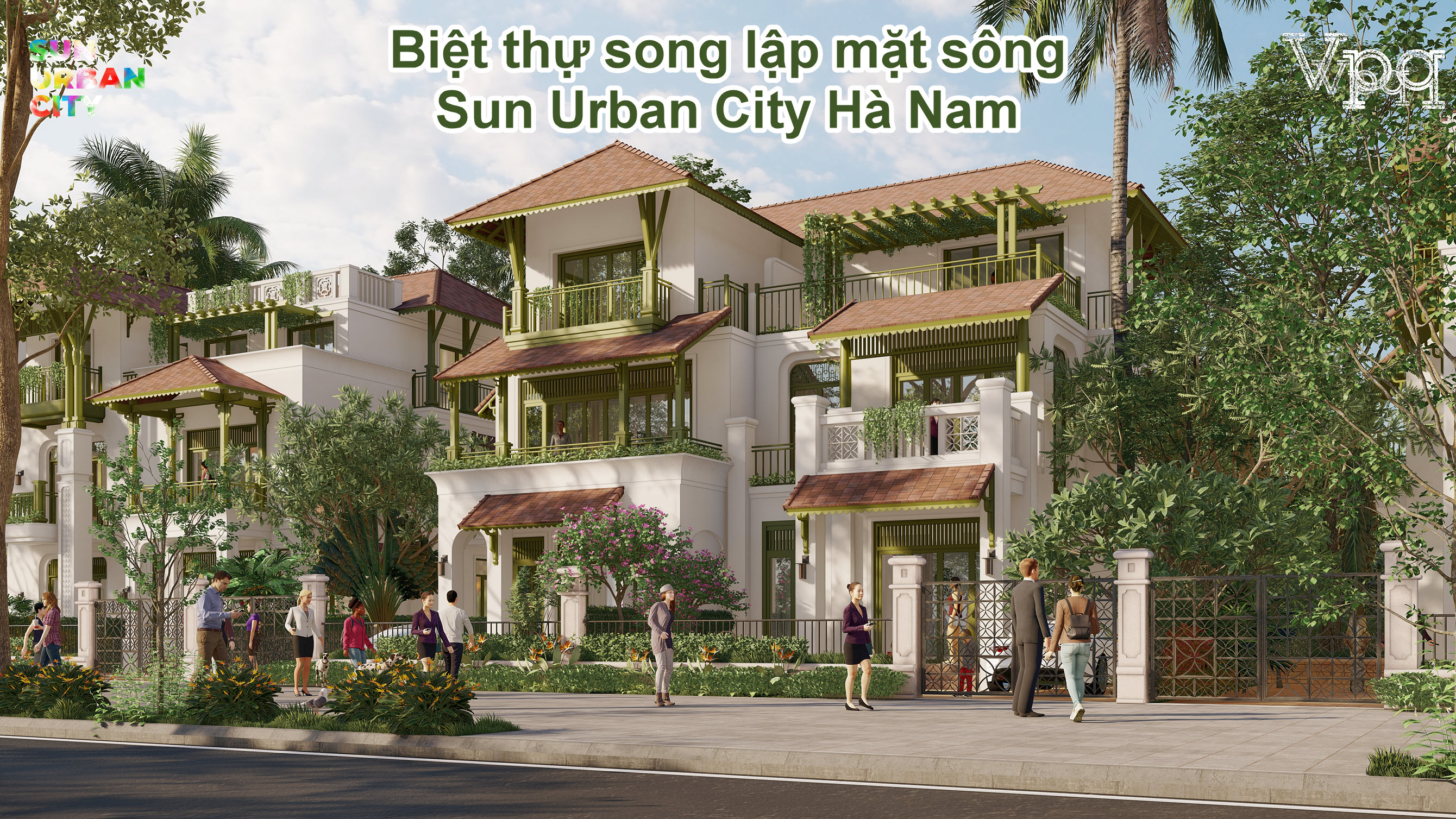 Phối cảnh biệt thự song lập mặt sông Sun Urban City
