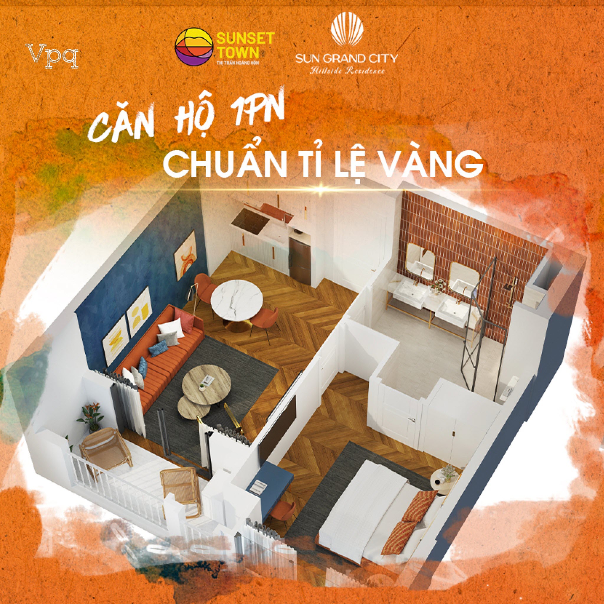 Căn hộ 1 phòng ngủ chuẩn tỉ lệ vàng