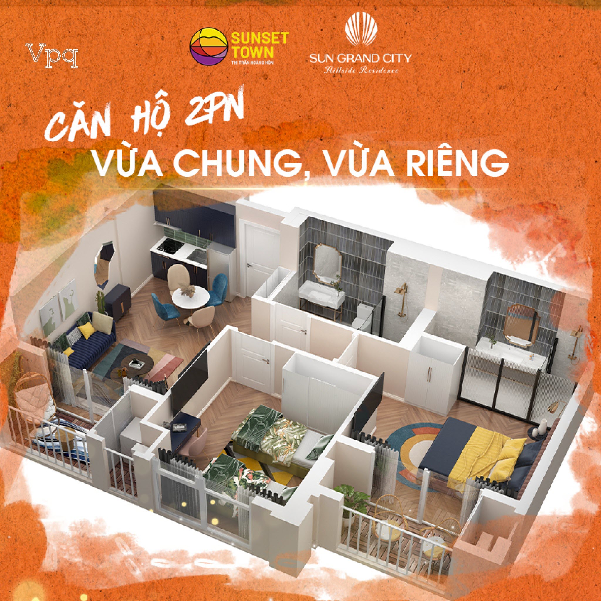 Căn hộ hai ngủ vừa chung, vừa riêng
