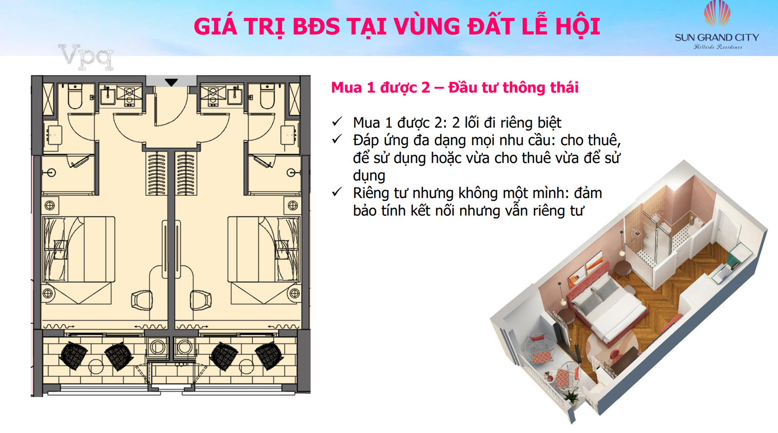Căn hộ Hillside tại Sunset Town mua 1 được 2