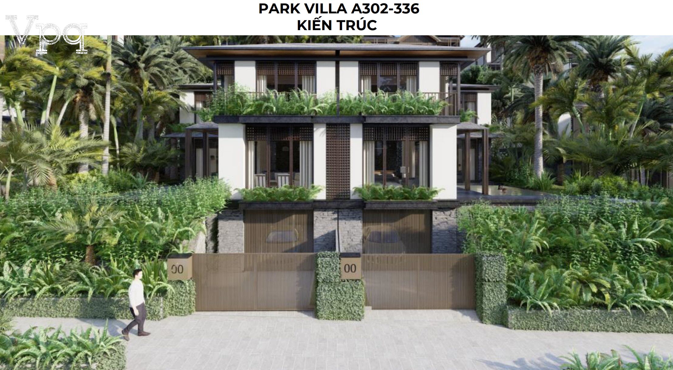Phối cảnh kiến trúc Makaio Park Villa A302-A336
