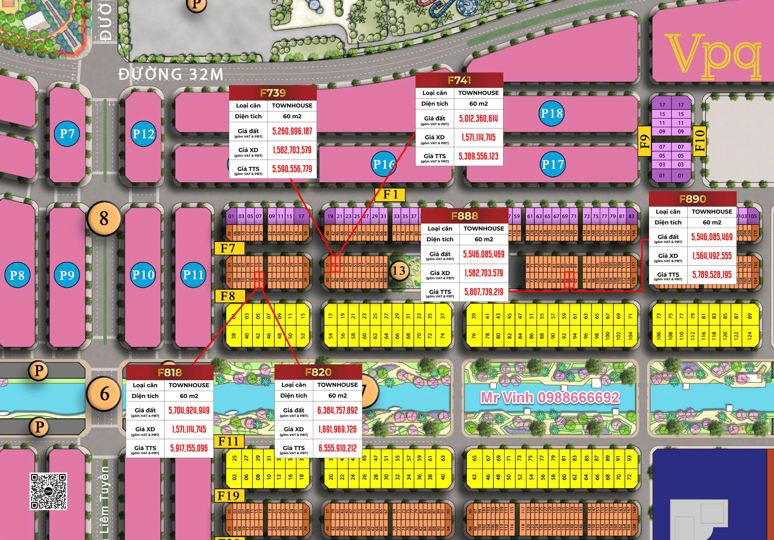 Giá bán nhà phố Flora Avenue thể hiện trên mặt bằng dự án
