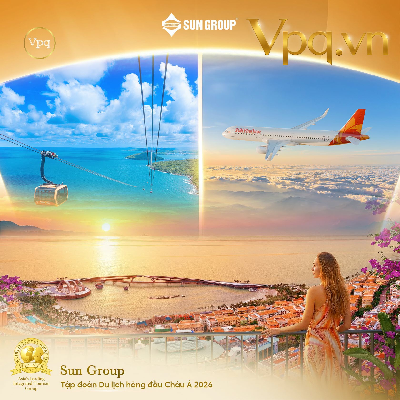 Sun Group (Công ty Cổ phần Tập đoàn Mặt Trời) được vinh danh là Tập đoàn du lịch hàng đầu châu Á liên tiếp nhiều năm tại giải thưởng World Travel Awards (WTA), trong đó gần đây nhất tiếp tục đạt nhiều giải thưởng lớn vào tháng 9/2026 tại Maldives
