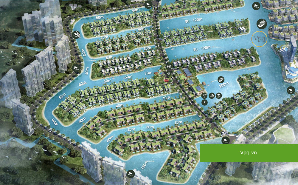 Độ rộng mặt sông của biệt thự đảo lớn Sofitel Ecopark từ 80 - 200m