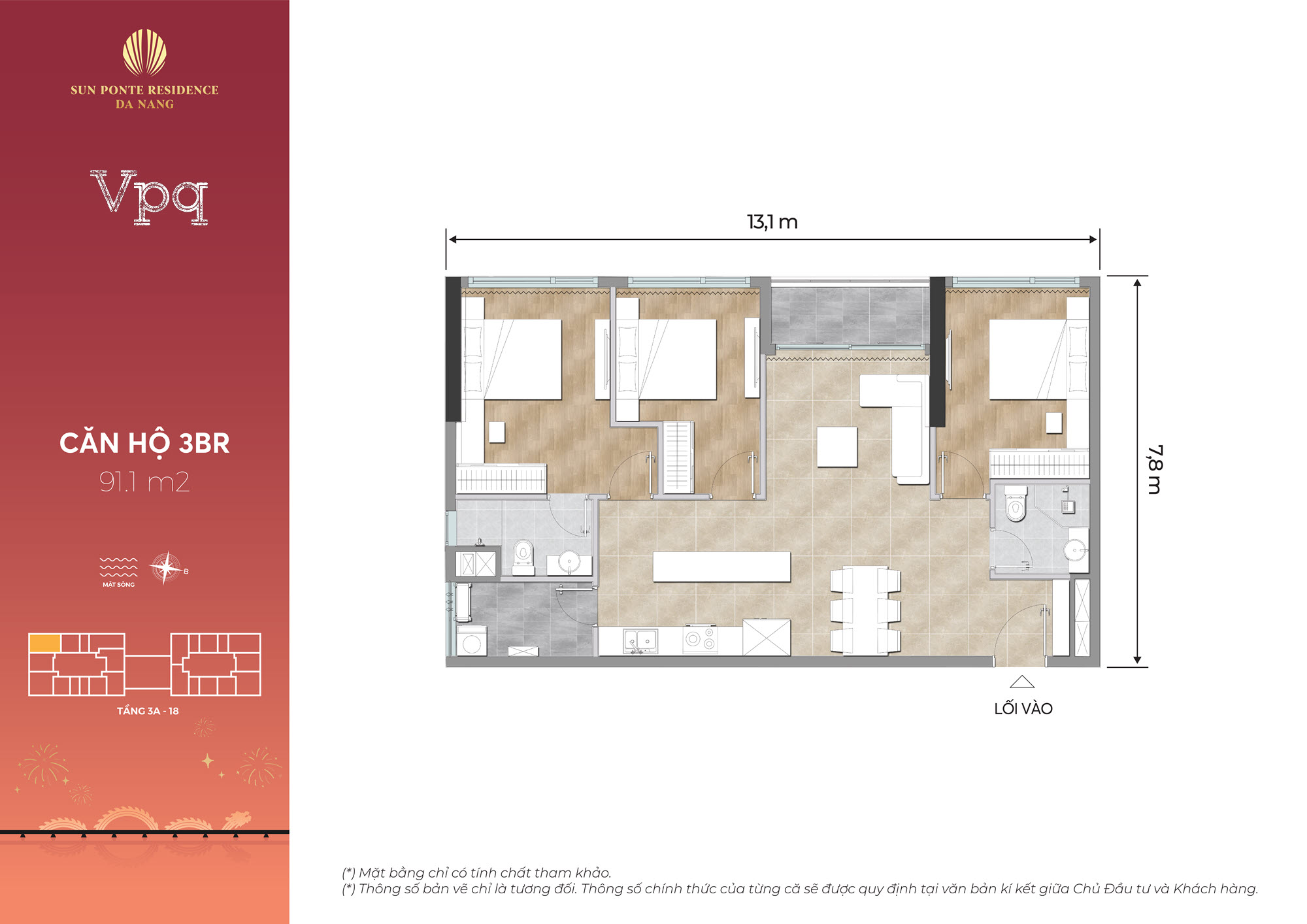 Căn hộ 3 ph&ograve;ng ngủ Sun Ponte Residence Da Nang