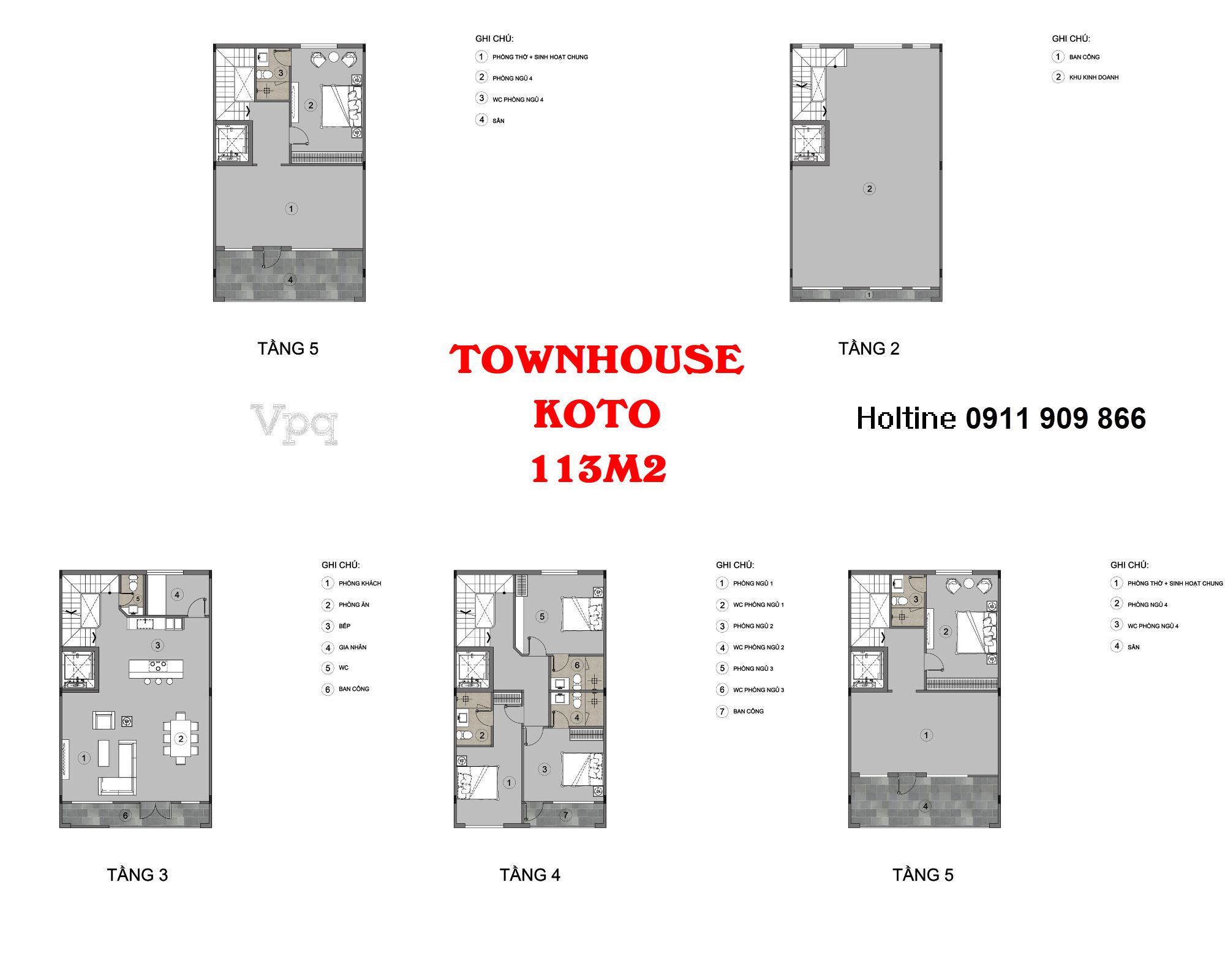 Layout Townhouse Koto diện tích điển hình 113m2