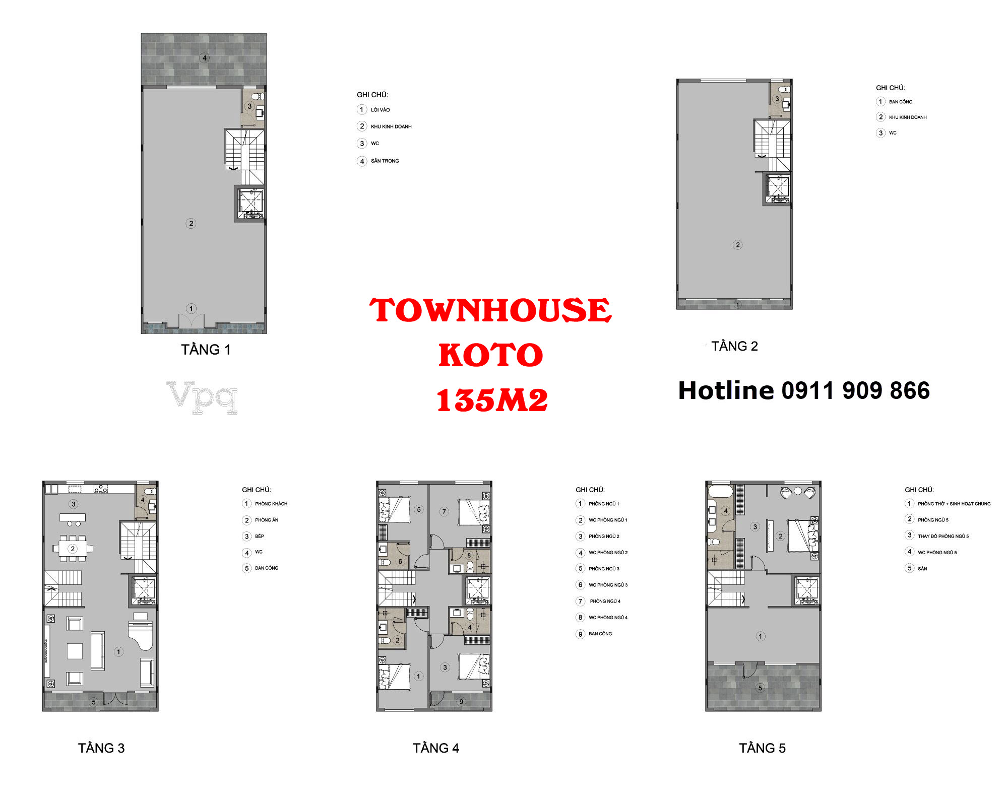 Layout Townhouse Koto diện tích điển hình 135m2