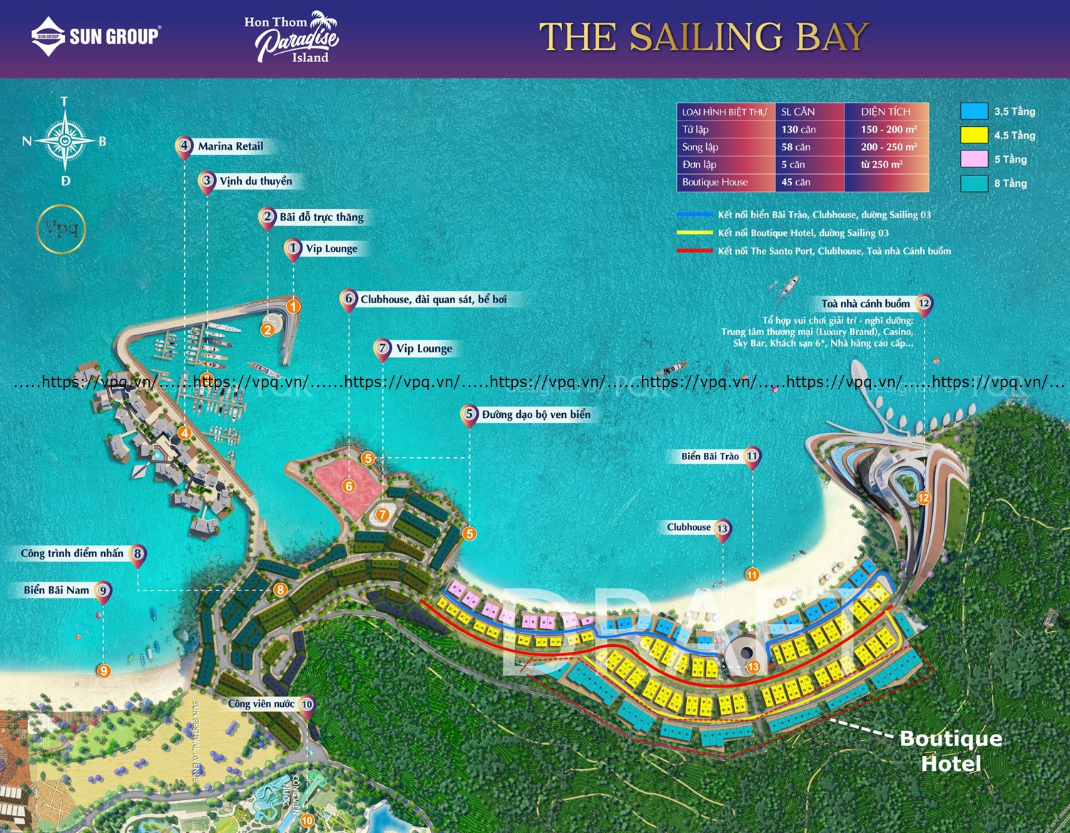 Mặt bằng Boutique Hotel Bãi Trào Hòn Thơm ( Những căn màu xanh lam sát bìa rừng)