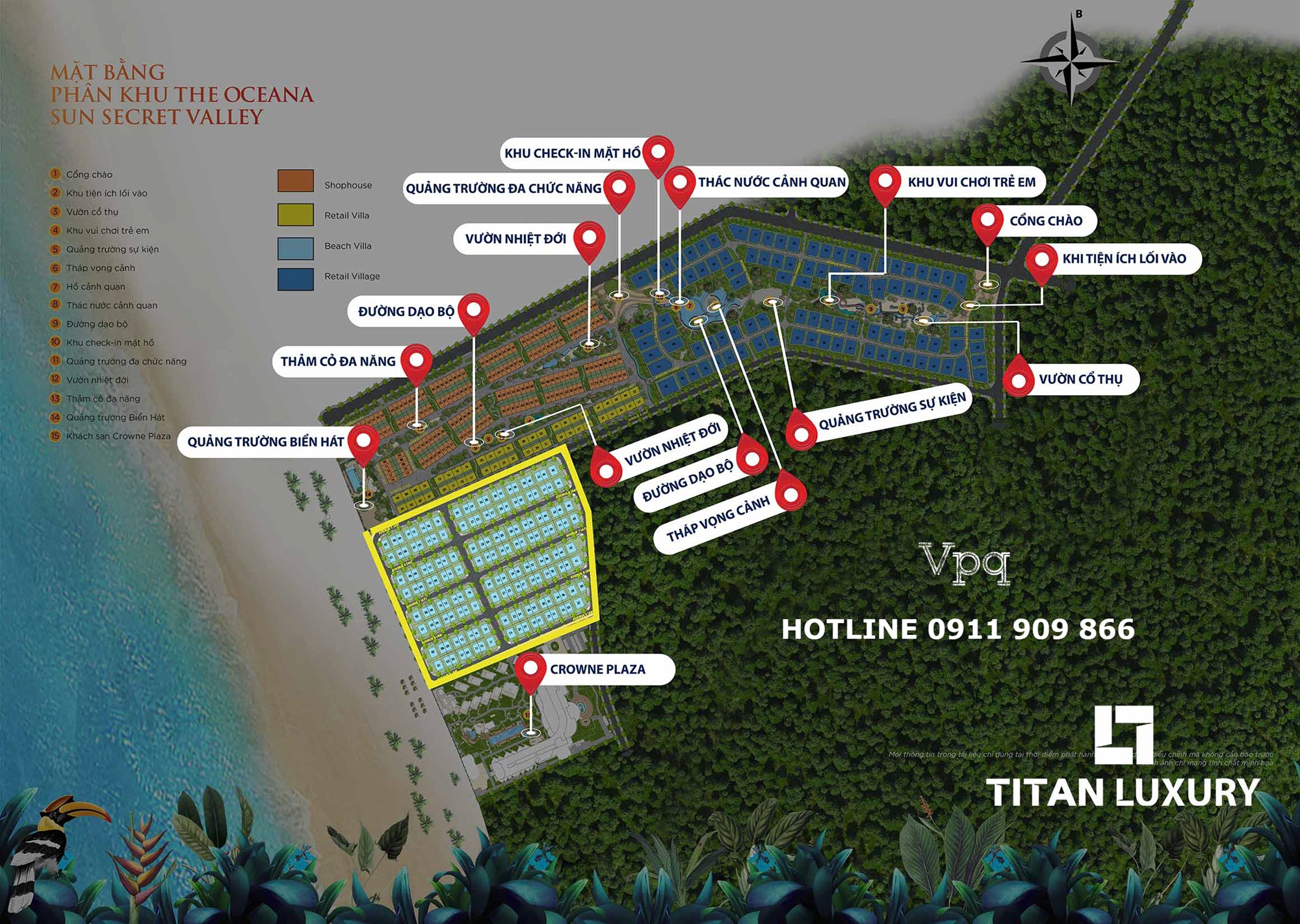 Mặt bằng tiện &iacute;ch Beach Villa ph&acirc;n khu The Oceana Sun Secret Valley