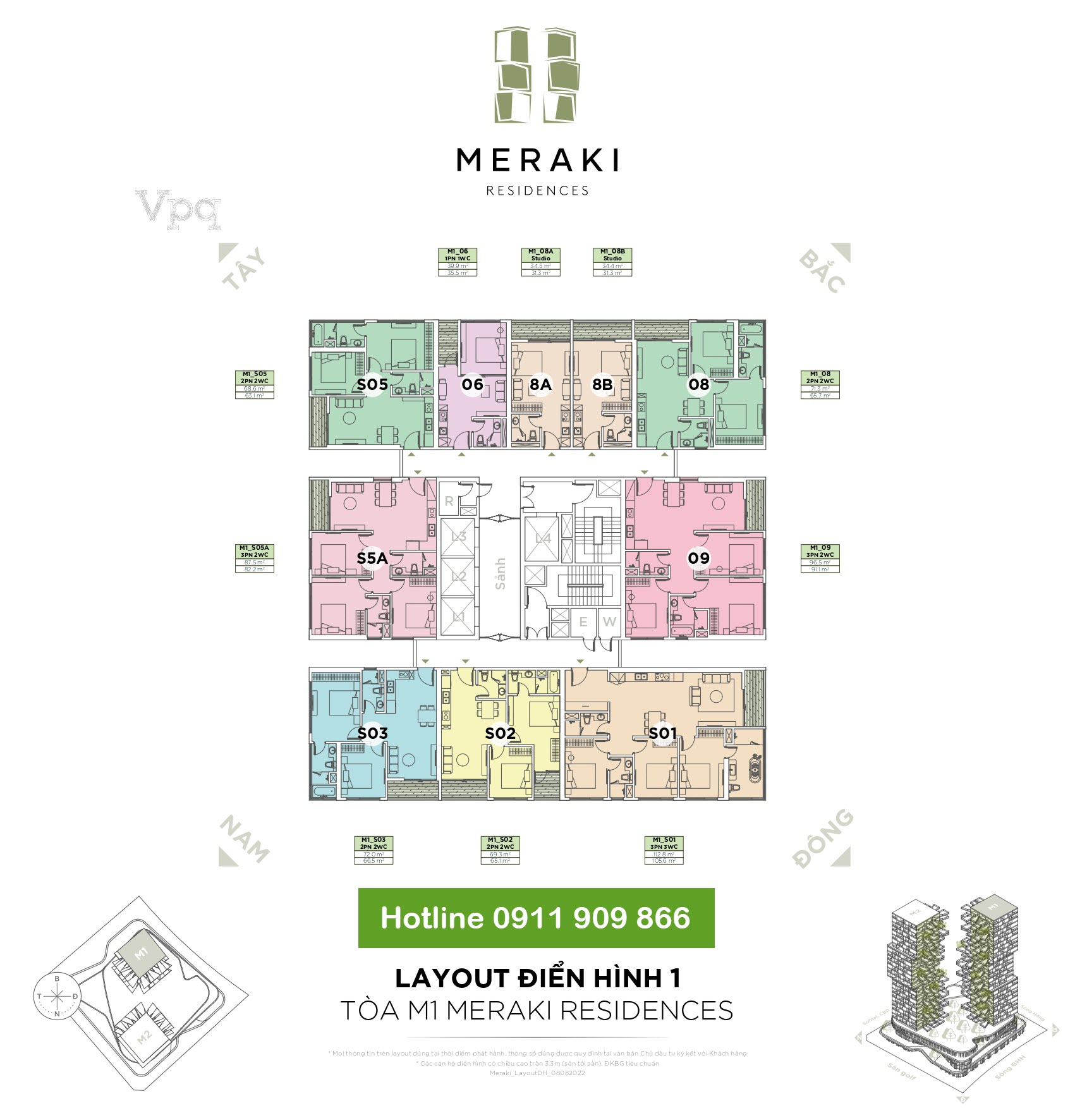 Layout điển hình 1 tòa M1 Meraki Residences