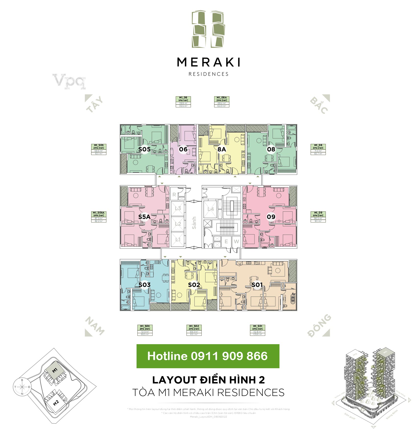 Layout điển hình 2 tòa M1 Meraki Residences