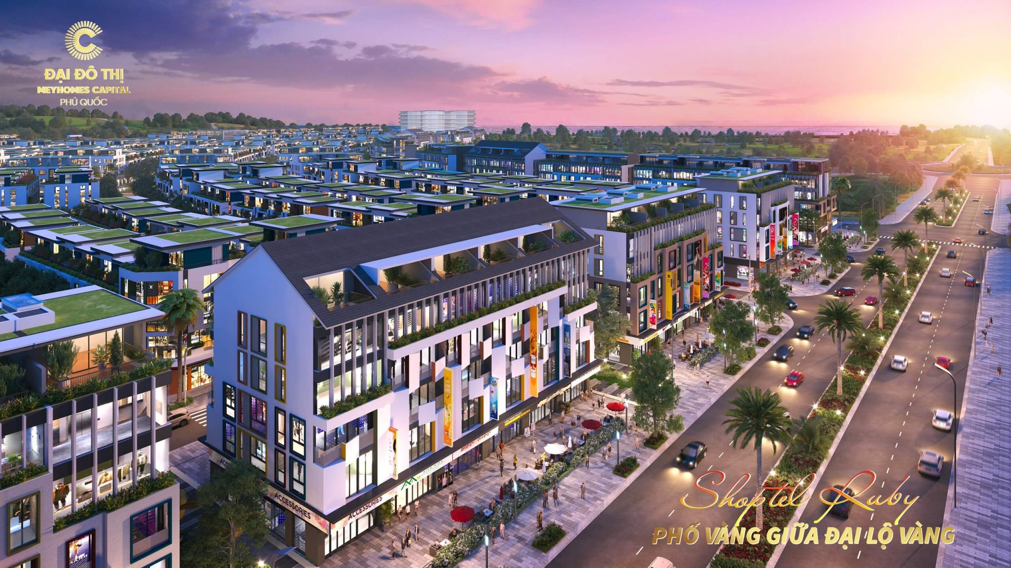 Phối cảnh Shoptel Ruby tại Crystal City Meyhomes Capital Ph&uacute; Quốc
