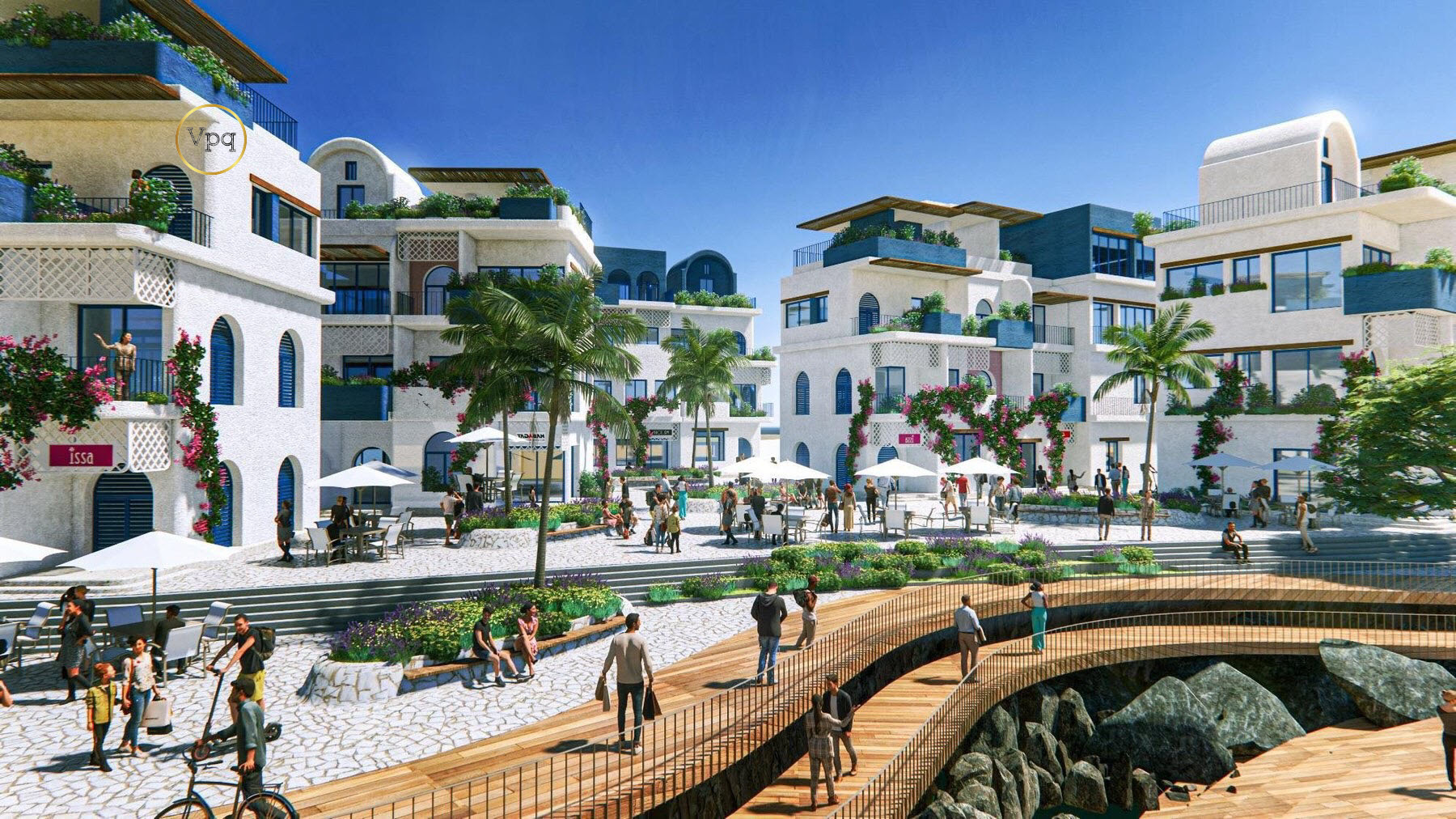 Xanh - Trắng m&agrave;u sắc kiến tr&uacute;c độc đ&aacute;o của Shophouse Santorini H&ograve;n Thơm