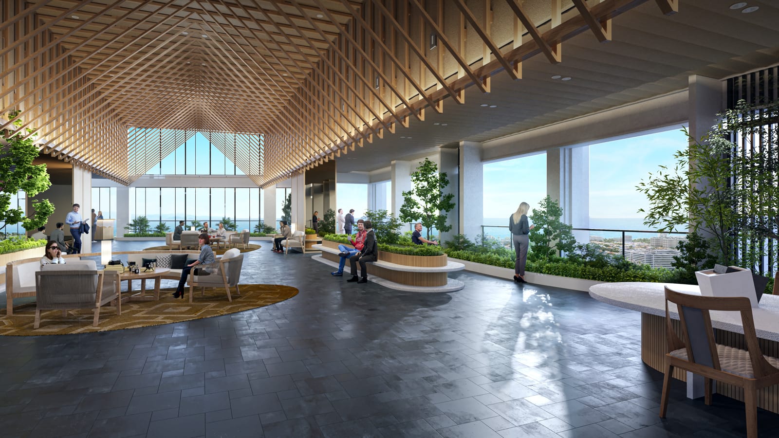 Phòng chờ tầng 18 căn hộ Sun Cosmo Residence view biển