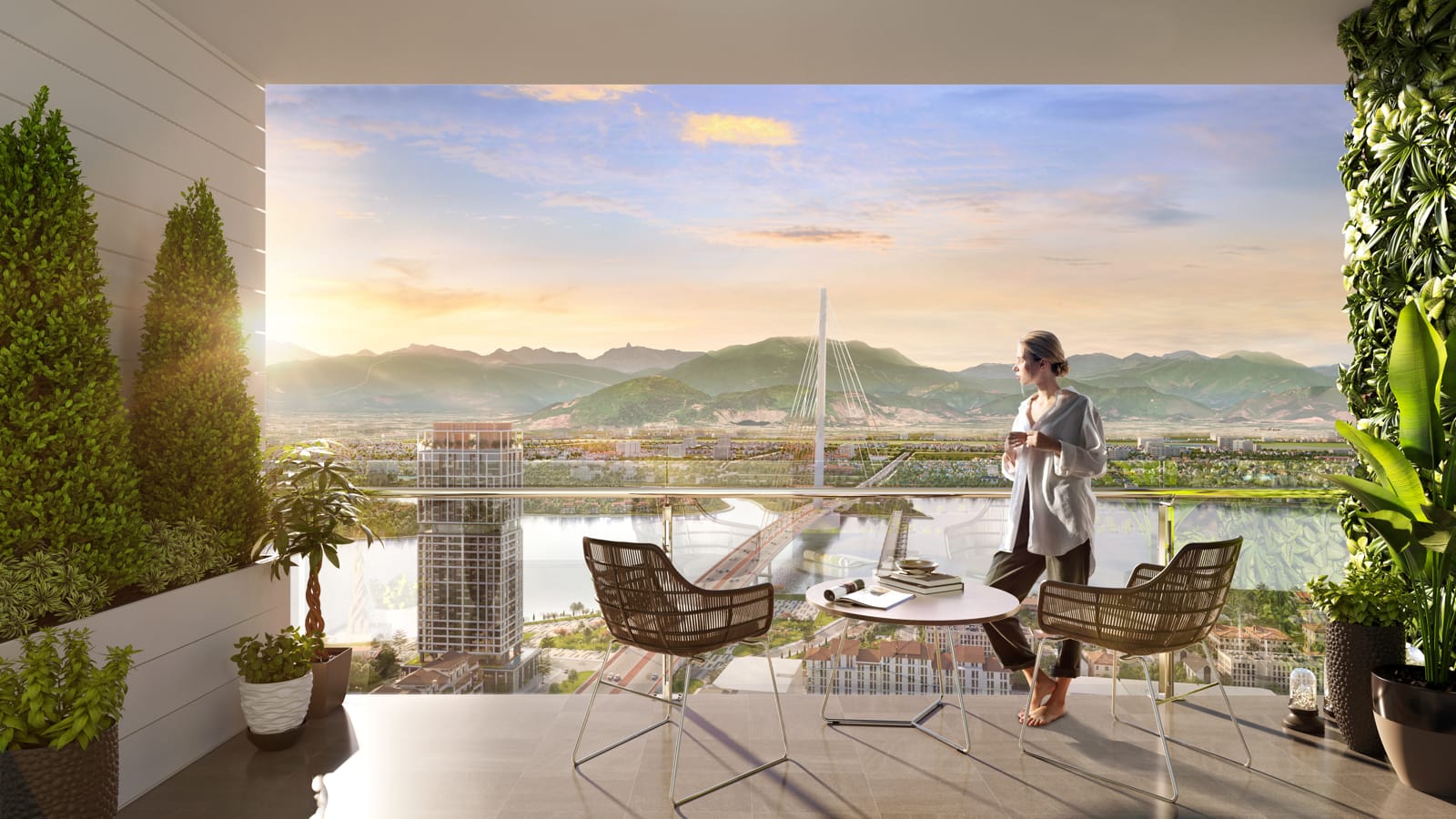 Ban công căn hộ cao tầng view sông Hàn tầng 33