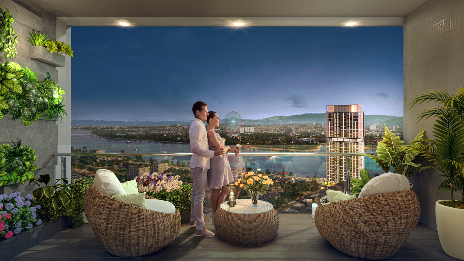 Ban công căn hộ cao tầng view sông Hàn tầng 28