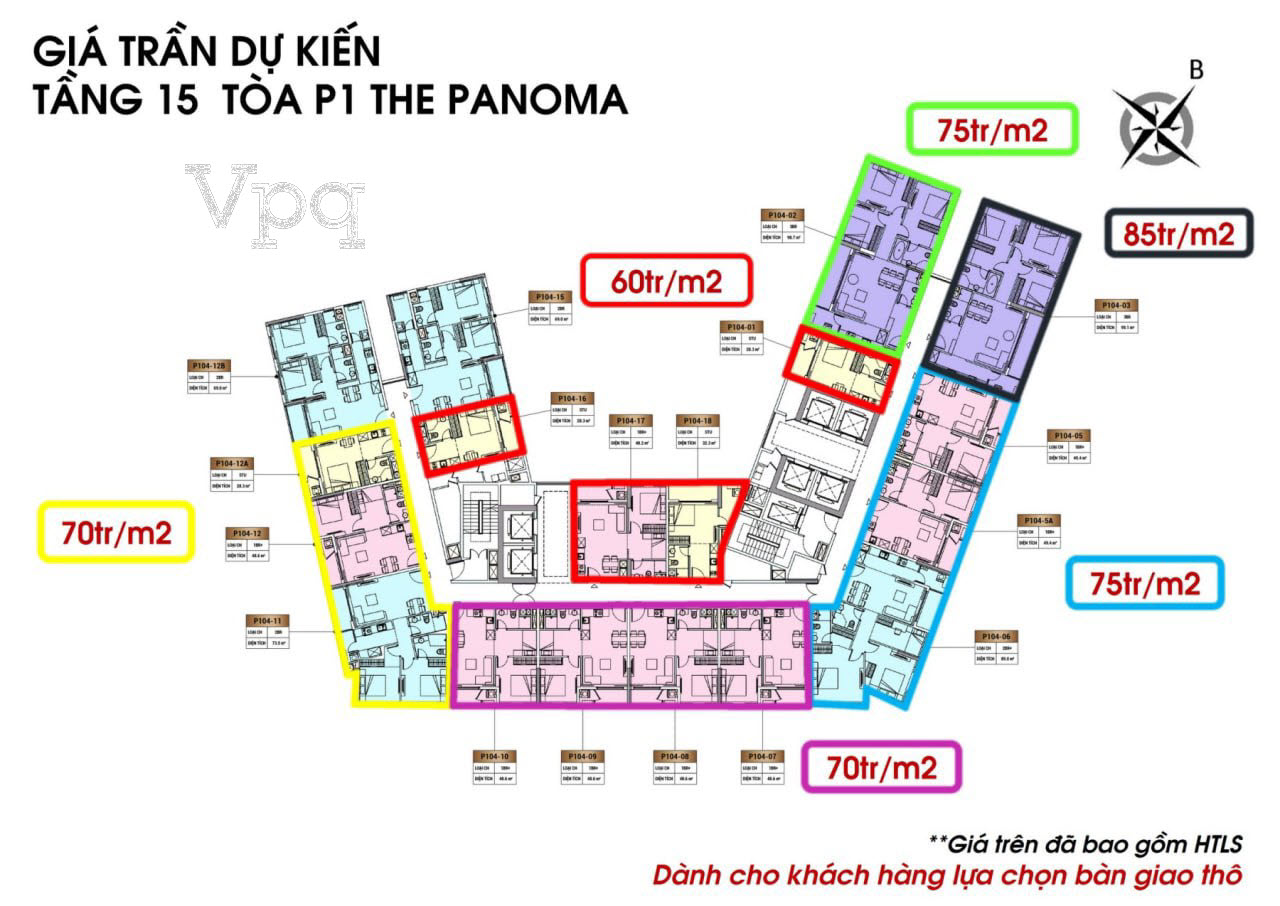 Giá trần dự kiến căn hộ P1 The Panorama