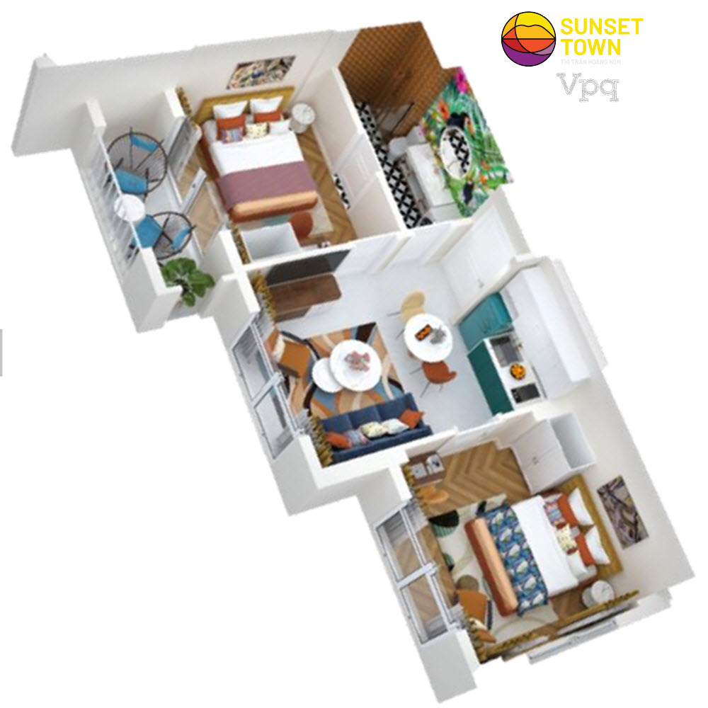 Thiết kế 3 ngủ phong c&aacute;ch Mid Centery Morden t&ograve;a S3,S3 The Sky