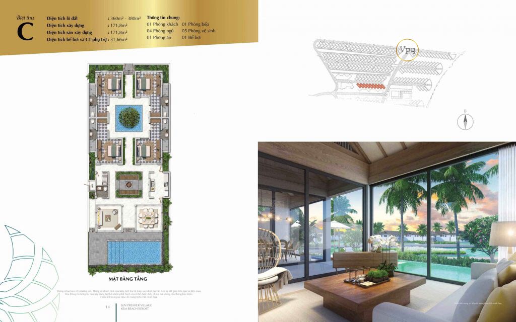 Layout biệt thự mẫu C New World Phu Quoc Resort