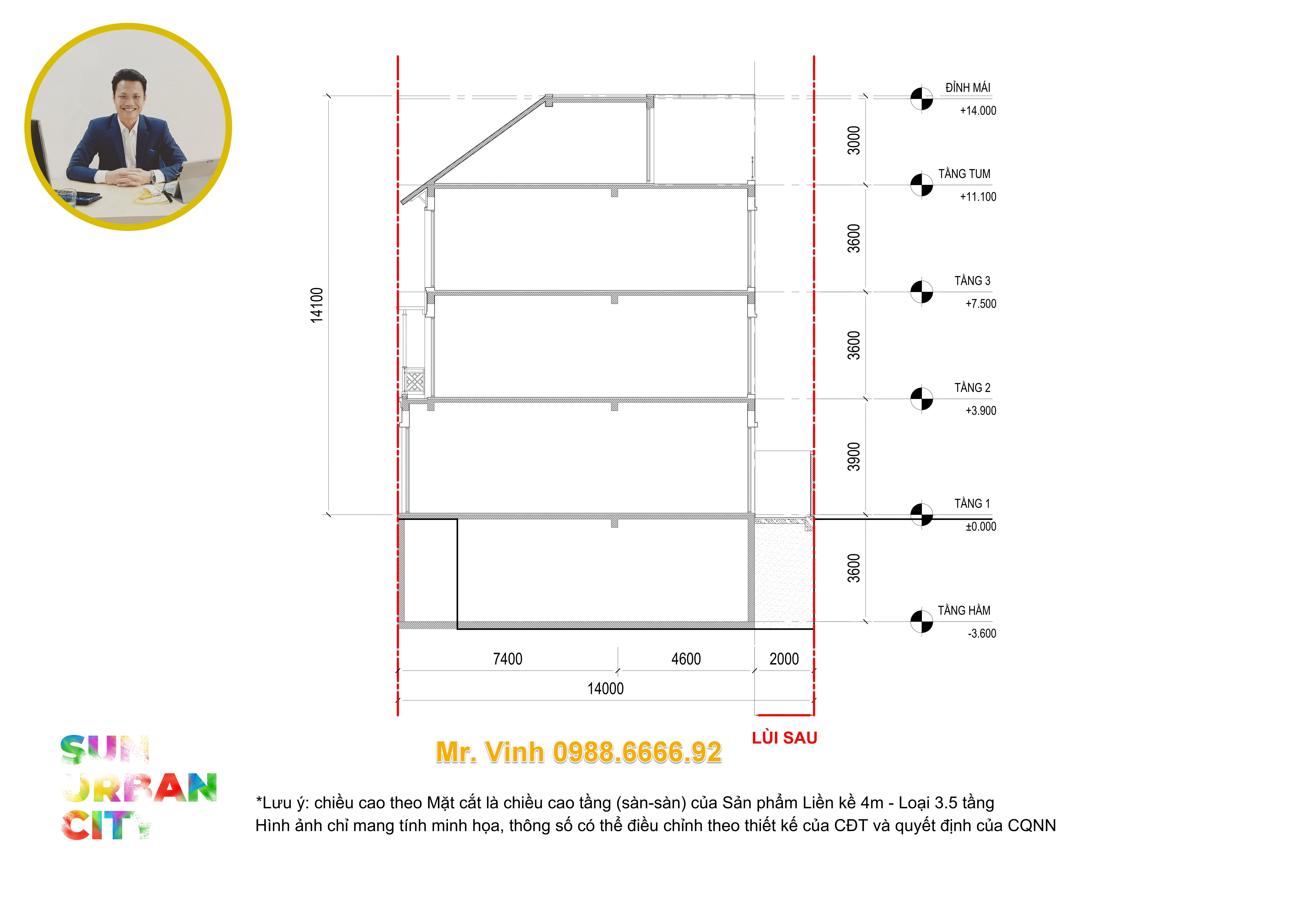 Chiều cao nhà phố liền kề mặt tiền 4m cao 3.5 tầng