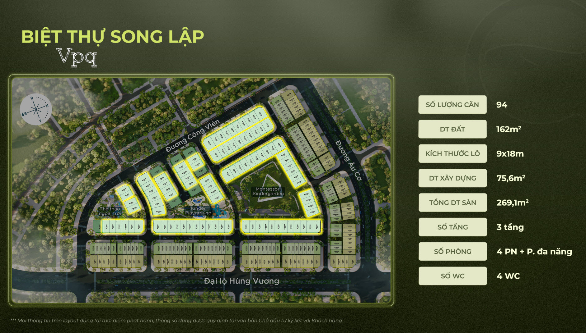 Mặt bằng biệt thự song lập phân khu The Garden Eco Central Park