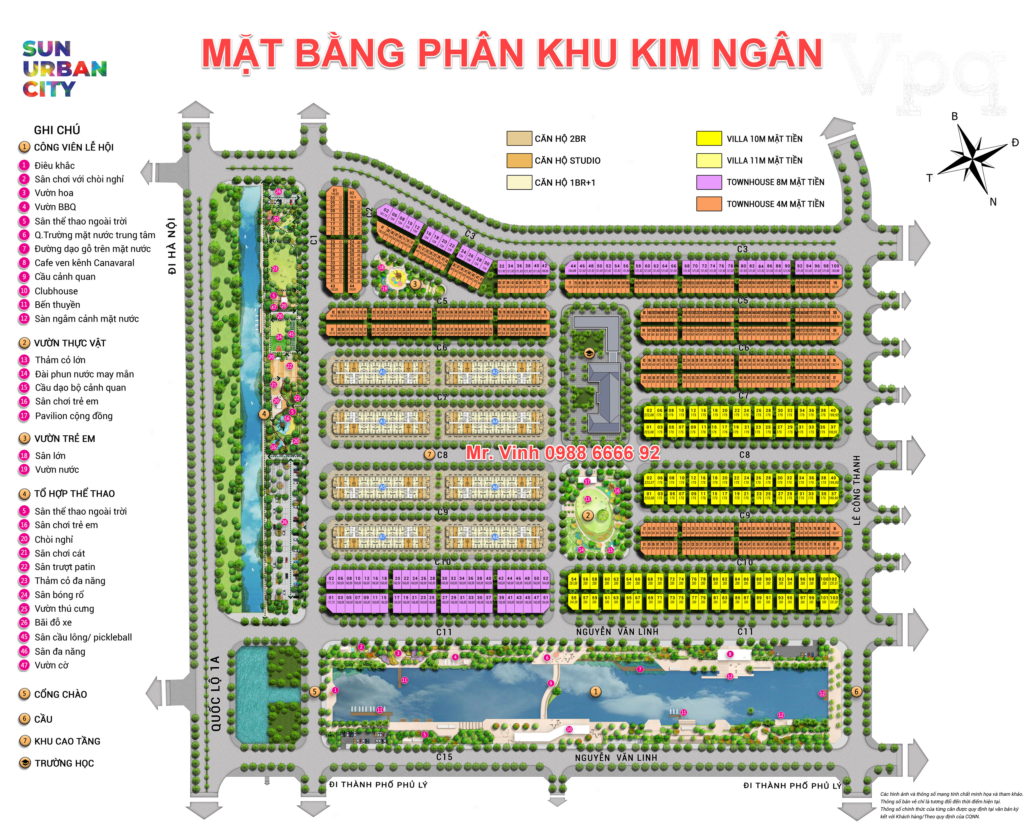 Mặt bằng phân khu Kim Ngân dự án Sun Urban City