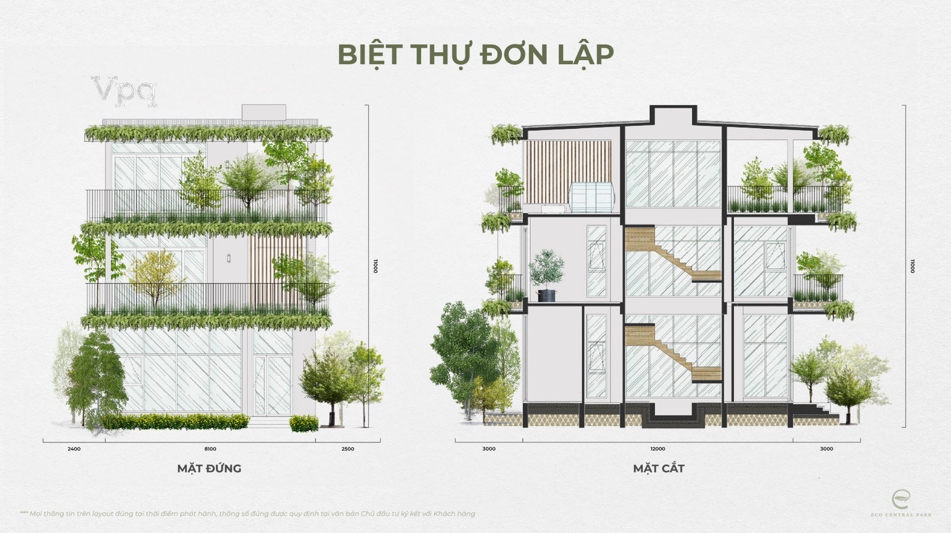 Mặt cắt biệt thự song lập The Garden Eco Central Park
