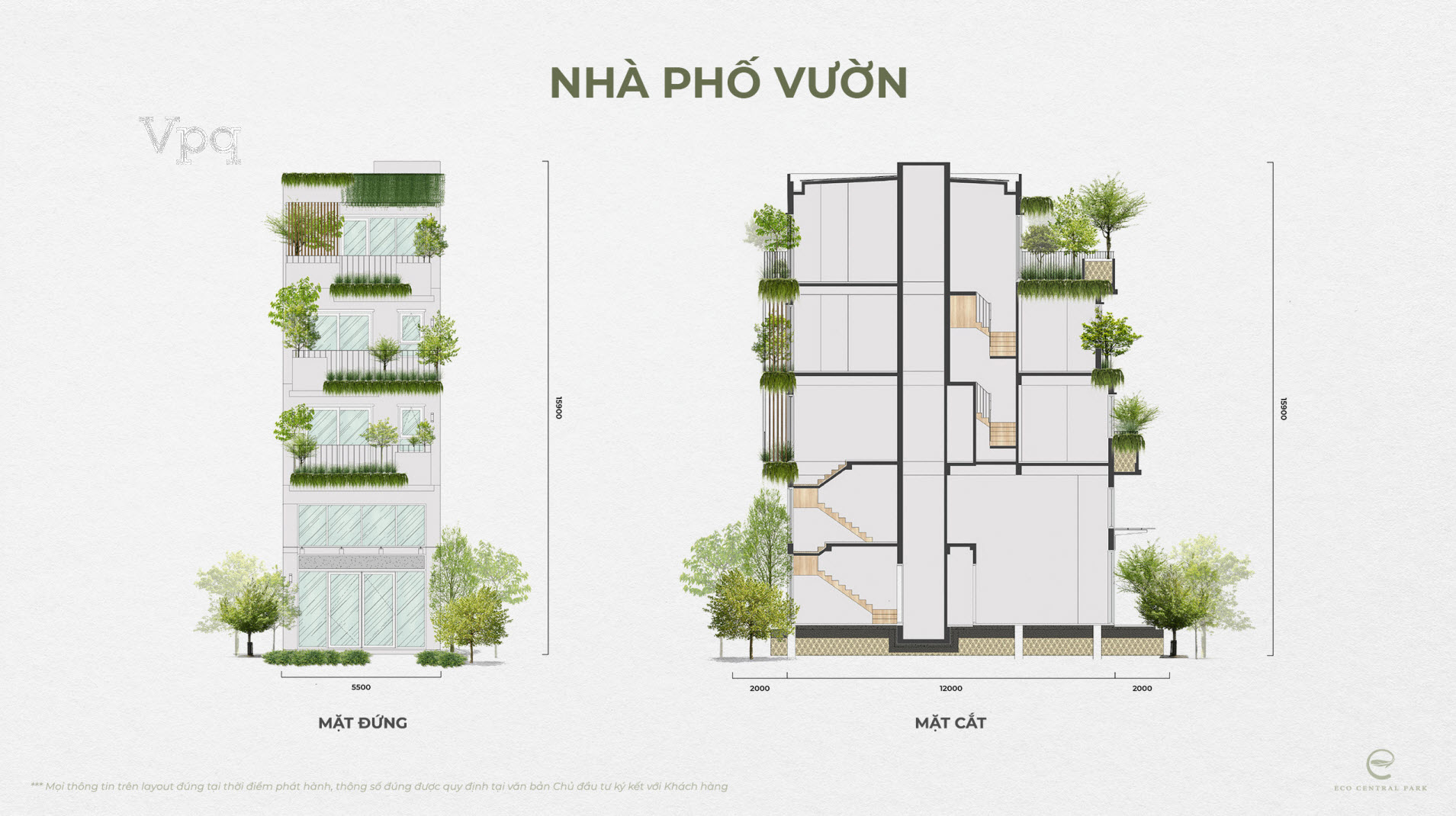 Mặt cắt nhà phố vườn The Garden Eco Central Park Vinh