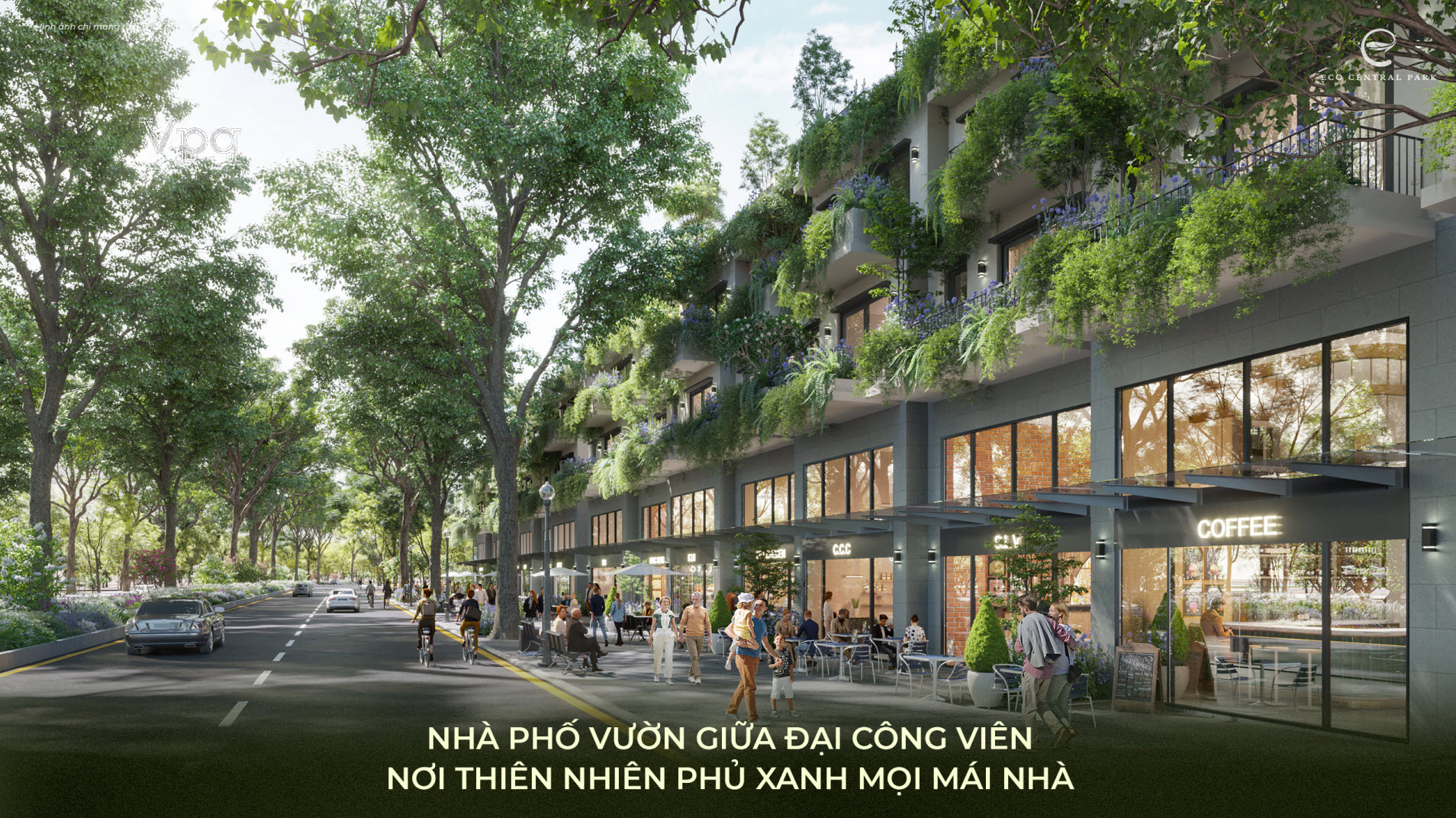 Phối cảnh đường phố nhà phố vườn The Garden dự án Eco Central Park Vinh