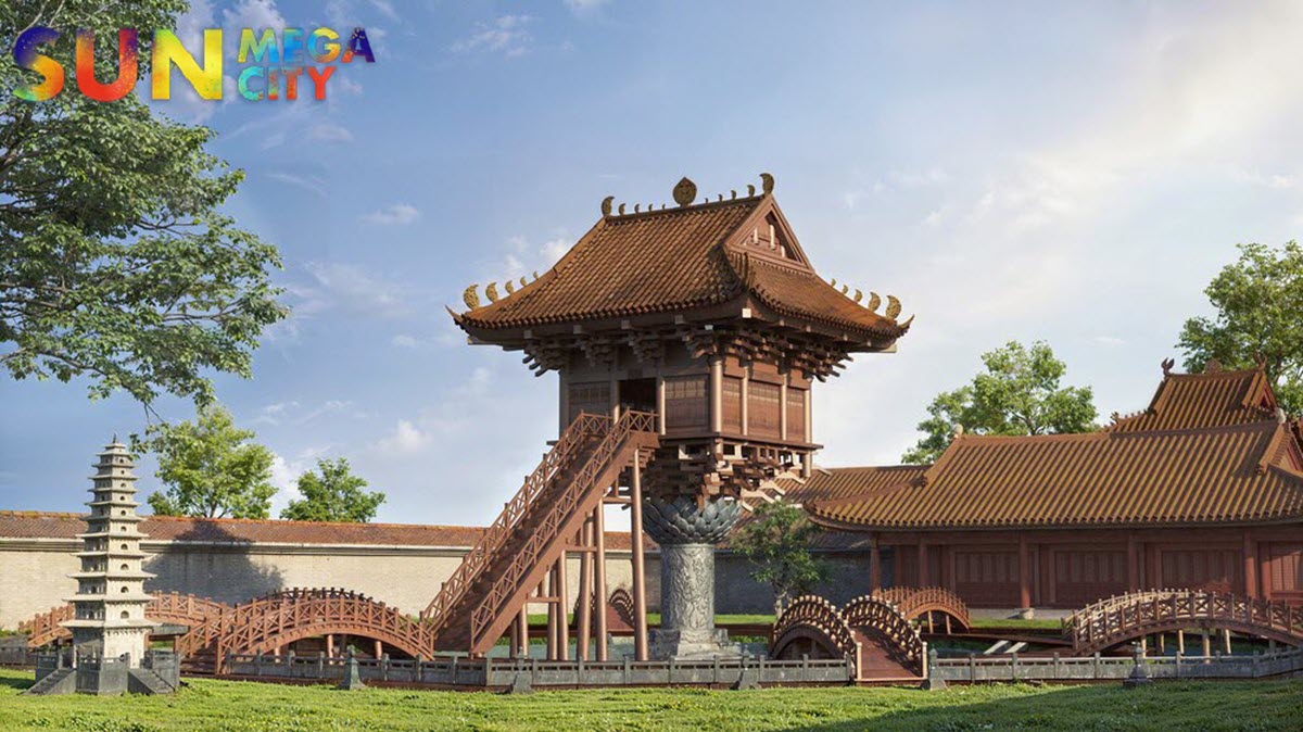 Các công trình kiến trúc xưa được tái hiện công phu tại Sun Legacy City giúp du khách hòa mình vào bức tranh lịch sử sống động và cảm nhận sâu sắc dòng chảy tinh hoa văn hóa dân tộc