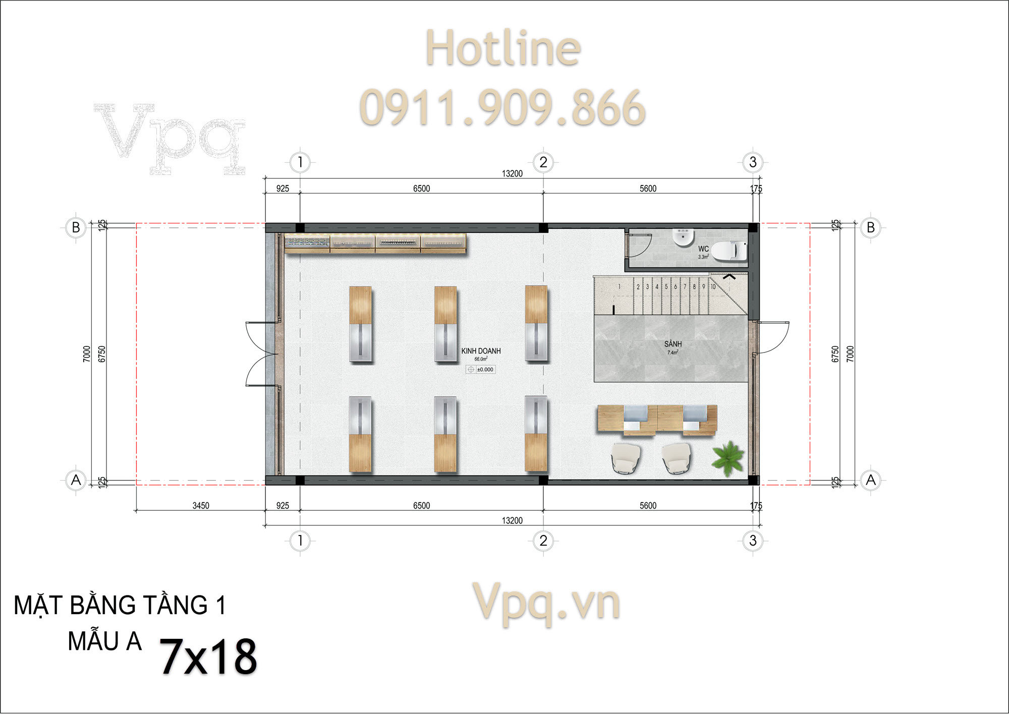 Mặt bằng tầng 1 Shophouse Flamingo Golden Hill H&agrave; Nam